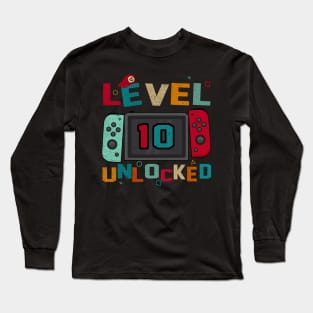 Level 10 Unlocked Gaming Birthday Boys 10th Birthday Gamer Long Sleeve T-Shirt